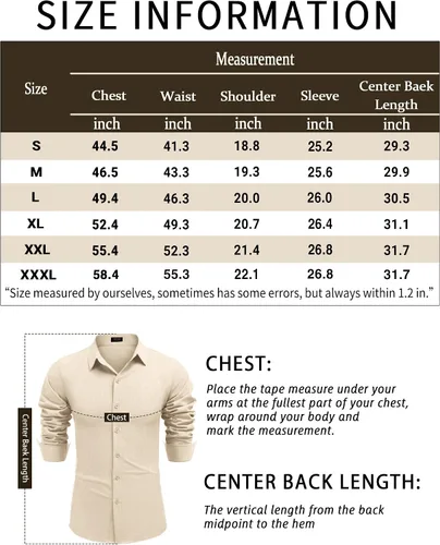 Vista 5 de COOFANDY Camisas de lino de manga larga con botones para hombre