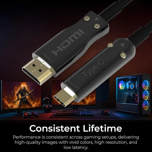Vista 5 de Pacroban Cable de fibra óptica USB-C a HDMI de 50 pies, 4K a 60 Hz HDR, cable óptico activo tipo C a HDMI, compatible con Thunderbolt 3