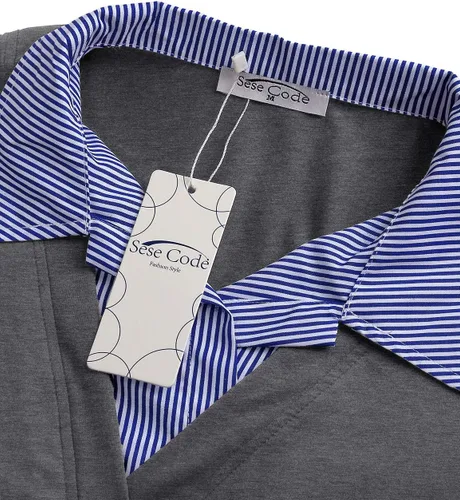 Vista 3 de SeSe Code - Camiseta de manga larga para mujer, cuello de contraste, plisado, túnica de oficina