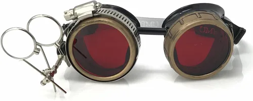 Vista 27 de Lentes estilo victoriano Steampunk con diseño de brújula, lentes de colores y lupa ocular