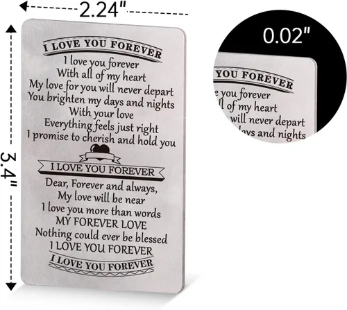 Vista 2 de Tarjeta de cartera, tarjeta de metal grabada para billetera (I LOVE YOU FOREVER), tarjeta de regalo de metal para él o ella, tarjeta de aniversario