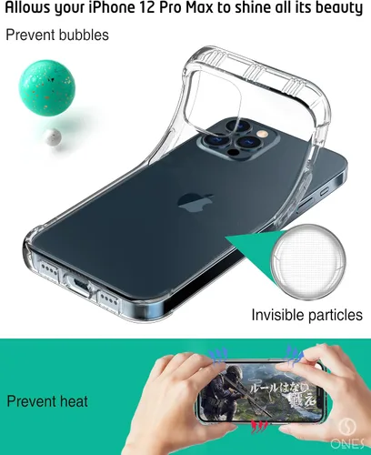 Vista 7 de ONES Funda delgada transparente para iPhone 12 Pro Max - Protector de silicona TPU suave con protección militar contra caídas, bolsas de aire a