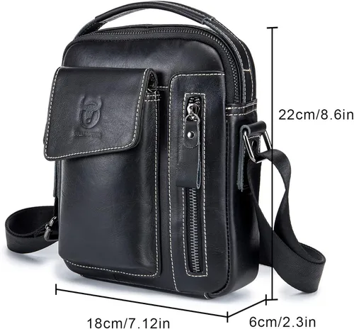 Vista 5 de QAZWSXE Bolso bandolera de cuero pequeño para hombres y mujeres, para viajes al aire libre, negocios