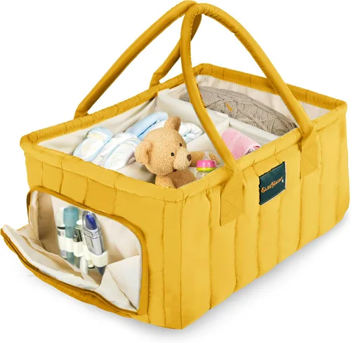 Vista 10 de Organizador de pañales grande con asa neutral para niño y niña, cesta de bebé para guardería, automóvil, cambiador, almacenamiento portátil