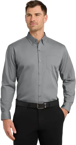 Vista 10 de Port Authority Camisa de popelina sin preocupaciones de manga larga Negro profundo