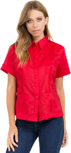 Vista 13 de Mojito Guayabera de manga corta 100% lino tradicional con cuatro bolsillos para mujer