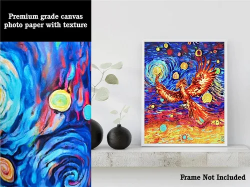 Vista 3 de Bestbuddy Pet 8X10 sin marco noche estrellada inspirada Phoenix Bird Inmortal Firebird Animales Amante Familia Paz Amor Pintura al óleo Impresión