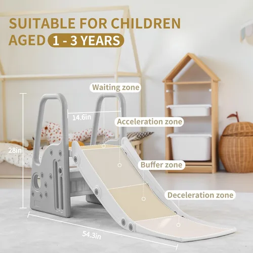 Vista 2 de Juego 3 en 1 para niños pequeños, tobogán grande para escalar con pendiente de deslizamiento extralarga, juego de tobogán para niños en interiores