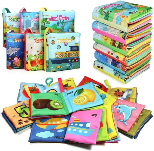 Vista 10 de teytoy My First Soft Book, 6 piezas de tela no tóxica para actividades arrugadas en blanco y negro para bebés, niños y niñas, juguetes educativos