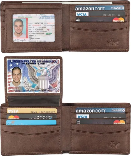 Vista 10 de Cartera de piel auténtica para hombre, con bloqueo RFID, plegable, elegante, con 2 ventanas de identificación Negro