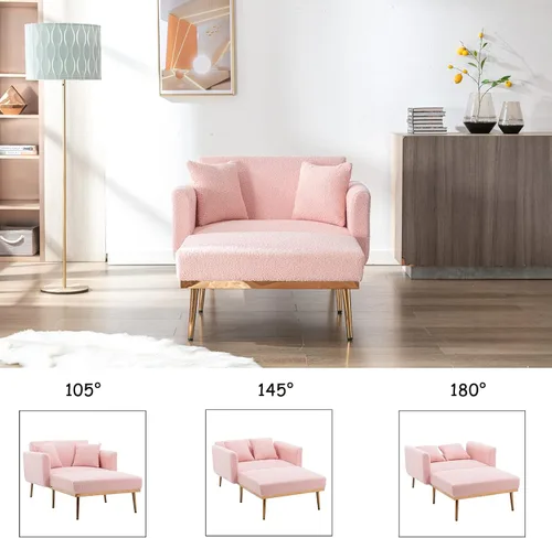 Vista 4 de Chaise Lounge para interiores, silla de tela de peluche con 3 ángulos ajustables, sillas convertibles en camas con 2 almohadas, cómoda silla