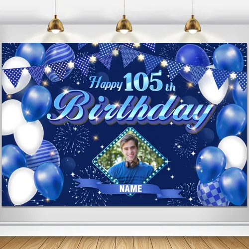 Vista 86 de Dicodes Fondo de decoración de feliz cumpleaños número 100 color azul marino personalizado, cartel con purpurina, pancarta, suministros