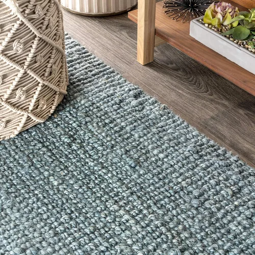 Vista 7 de JONATHAN Y Alfombra de yute tejida a mano con borlas color azul claro/gris, 5x8, Pata, estilo bohemio, rústico, de cabaña, fácil de limpiar