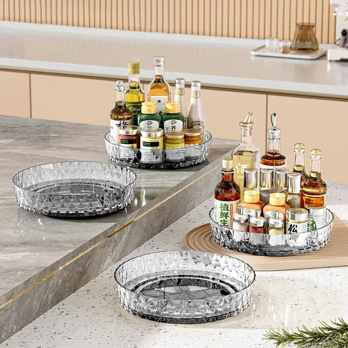 Vista 5 de Lazy Susan - Organizador giratorio transparente para armarios de cocina, estante de especias, refrigerador, baño y almacenamiento de encimera