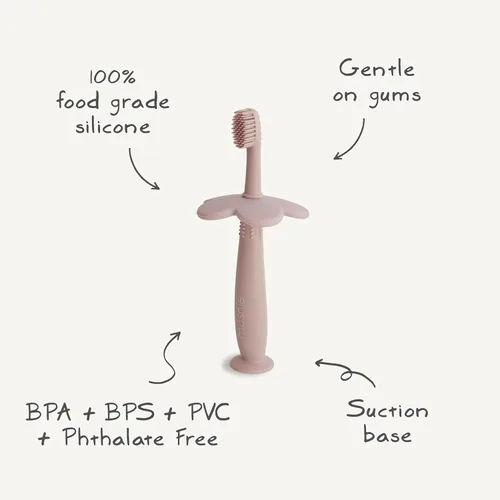 Vista 2 de mushie - Cepillo de dientes para niños pequeños con diseño de flor (rosado)