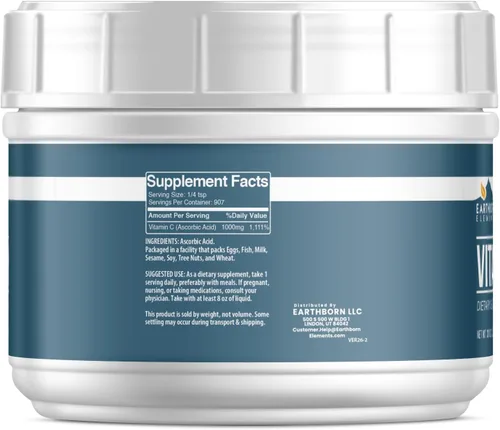Vista 2 de Earthborn Elements Vitamina C en polvo (2 libras), ácido ascórbico, suplemento y limpiador