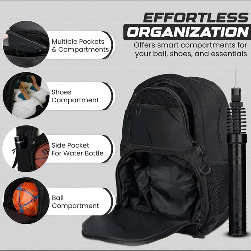 Vista 6 de Bolsa deportiva de fútbol y baloncesto con bomba de pelota - Mochila de baloncesto con compartimento separado para pelota y portazapatos, bolsa