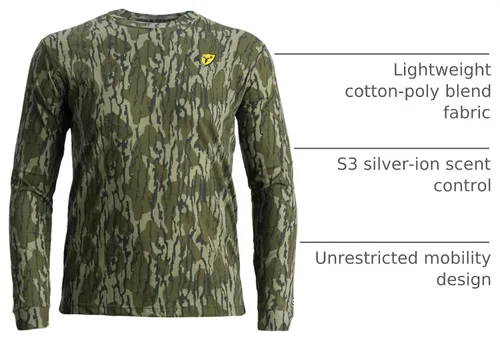 Vista 4 de SCENTBLOCKER Scent Blocker Camisa de manga larga ligera de algodón fusionado, ropa de caza camuflada Mossy Oak Bottomland Original