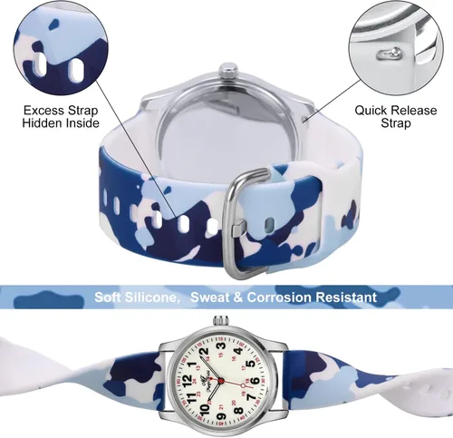 Vista 6 de Reloj de enfermera para mujer, relojes impermeables, camuflaje azul, Camuflaje azul, 3-3. Camuflaje azul