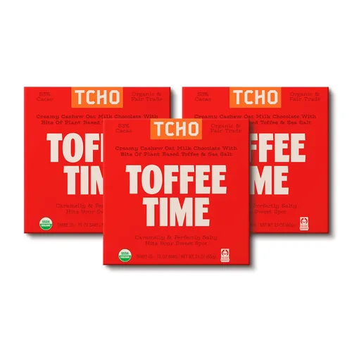 Vista 9 de Barritas de chocolate TCHO Toffee Time - 100% a base de plantas, orgánico, de anacardo con leche de avena - Vegano, sin soya, sin gluten, barras