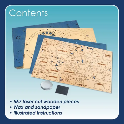 Vista 4 de MindWare Gearjits: Globe - Rompecabezas de construcción 3D de madera para adolescentes y adultos - Modelo de construcción de bricolaje - Diversión
