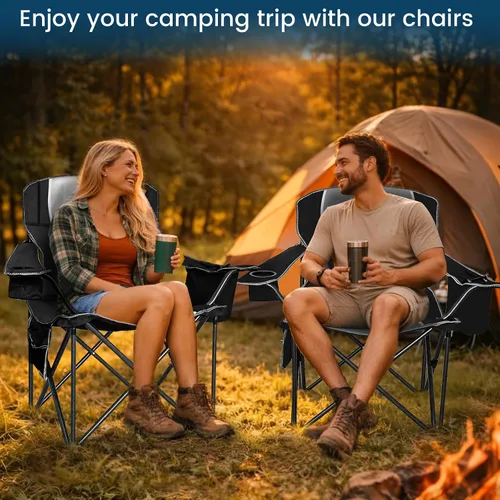 Vista 9 de Sillas de campamento para adultos de alta resistencia de 500 libras de capacidad, silla plegable de respaldo alto con marco de acero grueso, silla