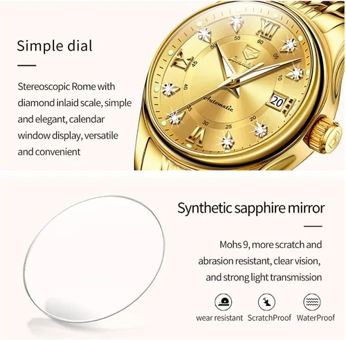 Vista 5 de OLEVS Relojes automáticos para mujer, mecánicos, cuerda automática, vestido de lujo, esfera de diamante, correa de acero inoxidable, impermeable