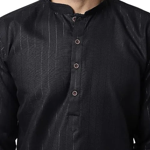 Vista 2 de Túnica Kurta para hombre - Vestido indio para hombre - Camisa de manga larga negra con bolsillo para hombre - Camiseta de manga larga negra