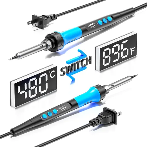 Vista 2 de Kit de soldador, pistola de soldadura digital LCD de 90W 110V, herramienta de kit de soldador de 12 en 1, temperatura ajustable de 180-480°C, 5