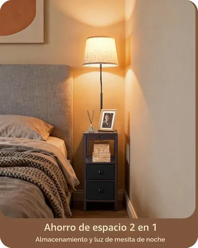 Vista 6 de EDISHINE Lámpara de pie con mesa regulable USB-A+puerto tipo C, nogal Madera de nogal
