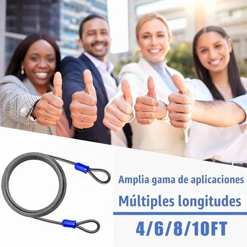 Vista 3 de Candado de Seguridad de Cable de Acero de 1/2 Pulgada de Alta Resistencia con Bucles 4FT/6FT/8FT/10FT para Bicicleta, Candado de Cadena de Cable