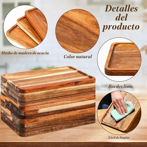 Vista 3 de Roshtia 12 Pcs Bandeja de Servir de Madera de Acacia Rectangular Bandeja de Servir de Madera Platos de Cena de Navidad Tabla de Queso y Charcutería