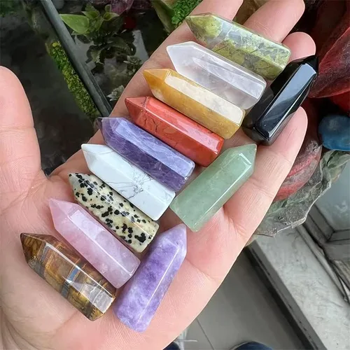 Vista 5 de LE SKY 8 piezas de piedras decorativas naturales hexagonales con forma de varita curativa ágata de cristal curativo piedras energéticas para joyería
