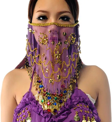 Vista 3 de Wuchieal Women's Belly Dance Tribal Face Veil With Halloween Costume Accessory