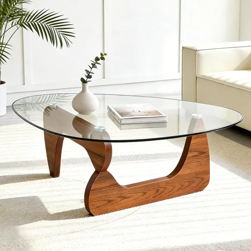Vista 8 de Mesa de centro pequeña, mesa de centro negra moderna de mediados de siglo para sala de estar, mesas centrales abstractas con parte superior