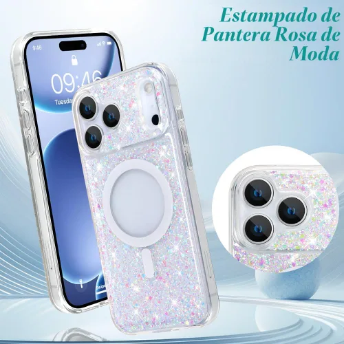 Vista 2 de Bonoma - Funda para iPhone 17 Pro Max 2025 con cristales brillantes, purpurina brillante