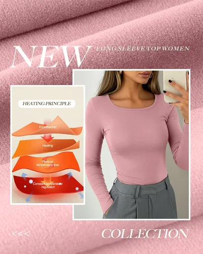 Vista 3 de Neer - Paquete de 3 camisas térmicas para mujer de manga larga, cuello redondo, forro polar, ajustadas, básicas, para invierno, capa base