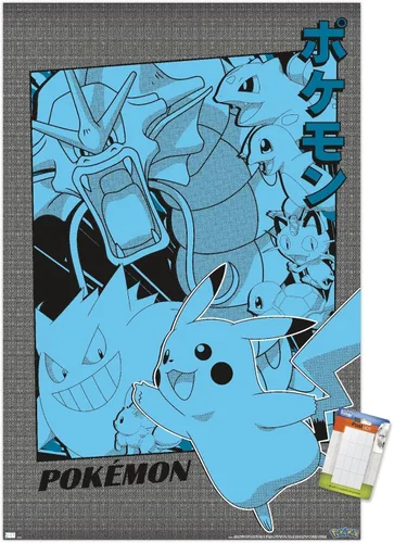 Vista 11 de Trends International Pokémon - Póster de pared de anime grupal, 14.72 x 22.37 pulgadas, versión enmarcada de madera de granero