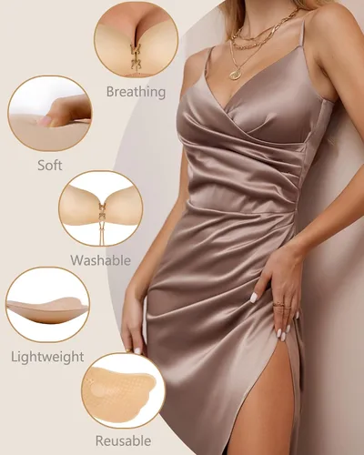 Vista 7 de Sticky Bra, Backless Strapless Bra Push Up, Adhesive Invisible Lift Up Bras 2 Pairs
