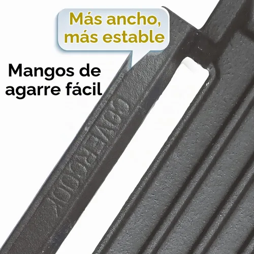 Vista 6 de Sartén para plancha, placa caliente de hierro fundido, parrilla rectangular, 2 asas con superficie acanalada para cocina eléctrica de inducción, 16