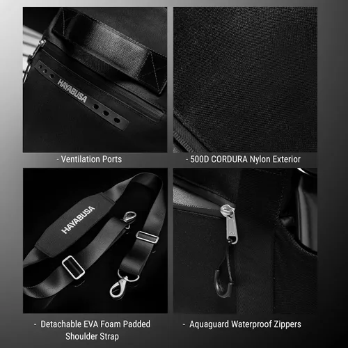 Vista 6 de Bolsa de gimnasio deportiva Hayabusa Airstream para mujeres y hombres - Bolsa de lona negra de 50 l - 7 bolsillos con cremallera, buena para viajes