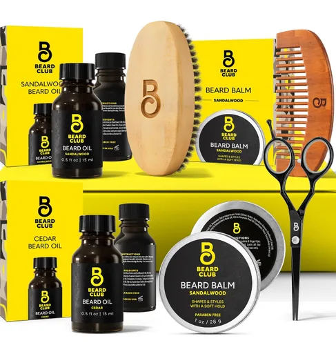 Vista 13 de The Beard Club - Juego de aseo con cepillo, peine, pinza y tijeras para barbas y bigotes de hombres - Set de regalo