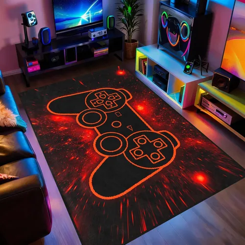 Vista 23 de Alfombra de suelo con estampado de videojuegos 3D para niños, alfombra pequeña roja para dormitorio, tapete de piso para habitación de niños