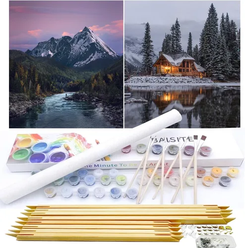 Vista 73 de BAISITE 0304 - Kit de pintura por números para adultos principiantes; paquete de 2 lienzos de 8 pulgadas de ancho x 12 pulgadas de largo; caja