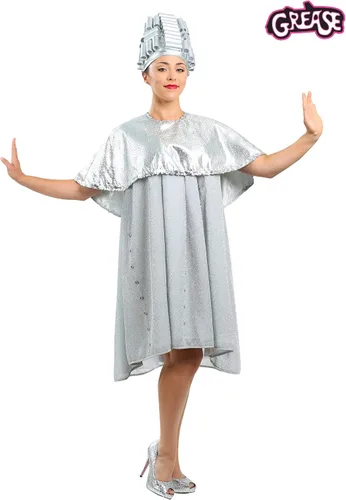 Vista 2 de Grease Beauty School Dropout - Disfraz para mujer con capa plateada y sombrero de espuma Da un paso atrás en el tiempo
