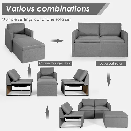 Vista 4 de POWERSTONE Sofá seccional convertible moderno en forma de L con tumbona reversible de 3 asientos, cómodo sofá de tela de lino para sala de estar