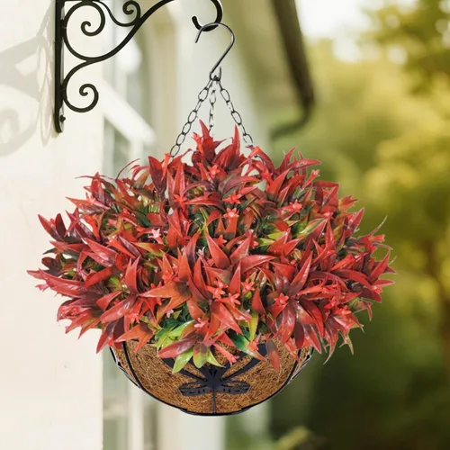 Vista 11 de Uieke 6 plantas artificiales para exteriores, resistentes a los rayos UV, flores falsas de gloria matutina con hierba naranja, flores tropicales