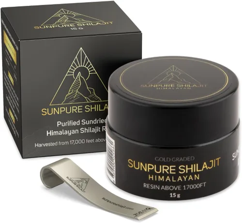 Vista 2 de Shilajit del Himalaya grado dorado por encima de 17000 pies, 0.53 oz purificada y orgánica 45 días de resina Shilajit secada al sol, 85 + minerales