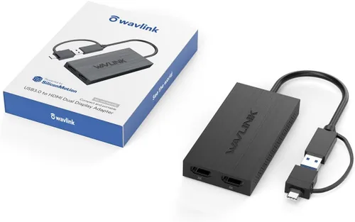 Vista 9 de WAVLINK Adaptador USB 3.0 o USB C a HDMI dual, divisor HDMI con pantalla extendida para monitores duales, compatible con 3 pantallas separadas