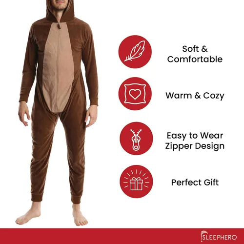 Vista 5 de SLEEPHERO - Pijama de Navidad para hombre, diseño de una sola pieza (estilo mameluco)